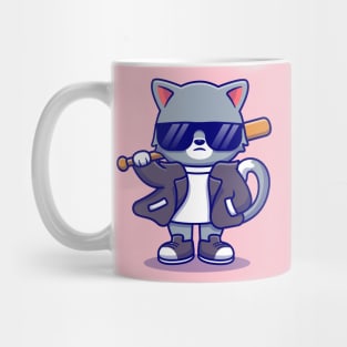 Cute Bad Cat Wearing Suit And Sunglasses With Baseball Bat Mug